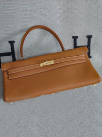 Hermes original calfskin kelly 42 shoulder bag BK0057 gold brown