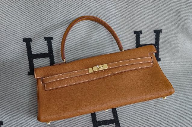 Hermes original calfskin kelly 42 shoulder bag BK0057 gold brown