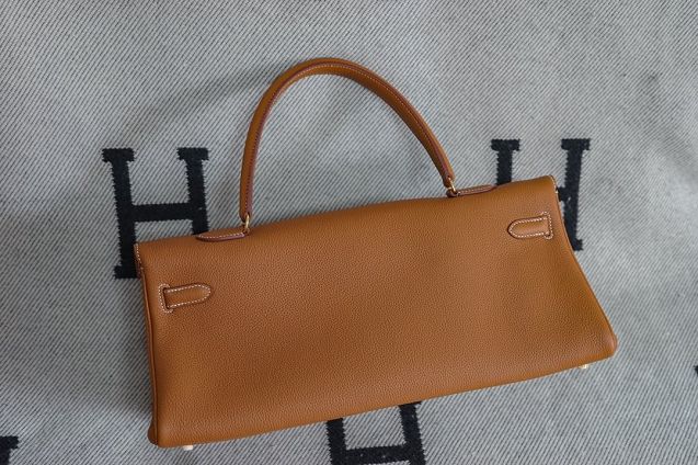 Hermes handmade original calfskin kelly 42 shoulder bag BK0057 gold brown