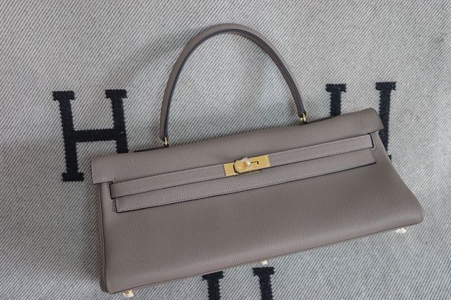 Hermes original calfskin kelly 42 shoulder bag BK0057 grey