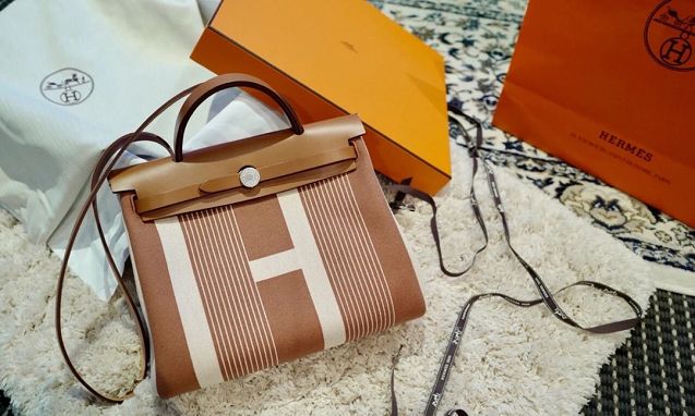 Hermes handmade original canvas&calfskin small her bag H031 camel