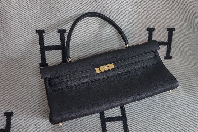 Hermes original calfskin kelly 42 shoulder bag BK0057 black