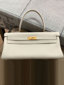 Hermes original calfskin kelly 42 shoulder bag BK0057 white