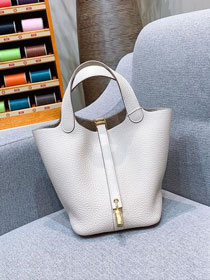 Hermes original togo leather picotin lock 22 bag HP0022 white