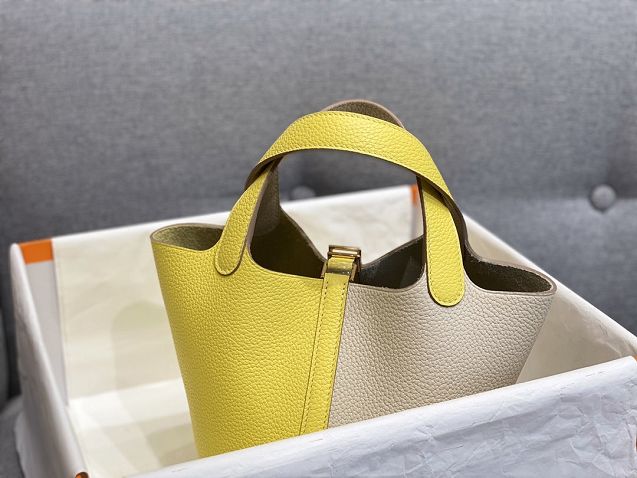 Hermes original togo leather small picotin lock bag HP0018 beige&yellow