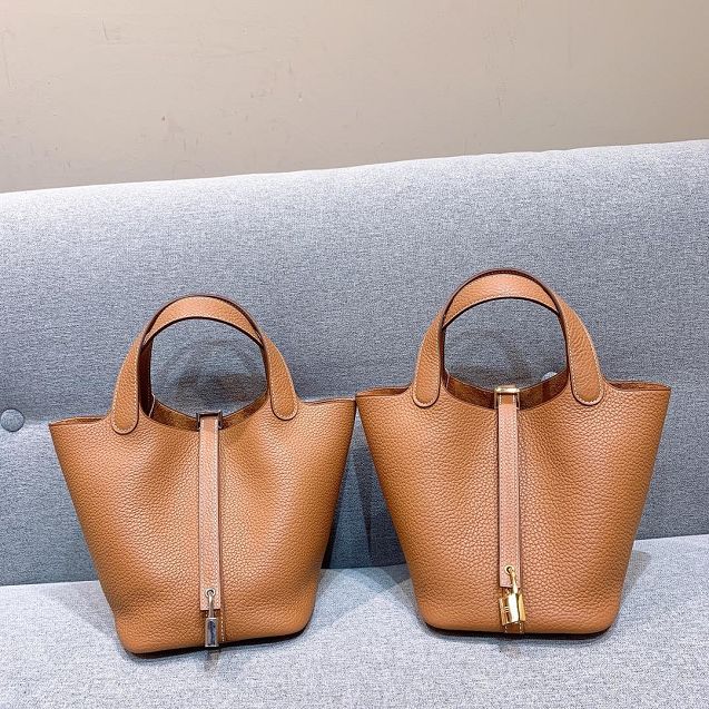 Hermes original togo leather picotin lock 22 bag HP0022 caramel