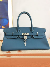 Hermes original calfskin birkin 42 shoulder bag BK0058 denim blue