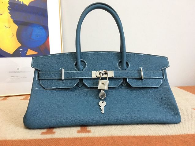 Hermes handmade original calfskin birkin 42 shoulder bag BK0058 denim blue