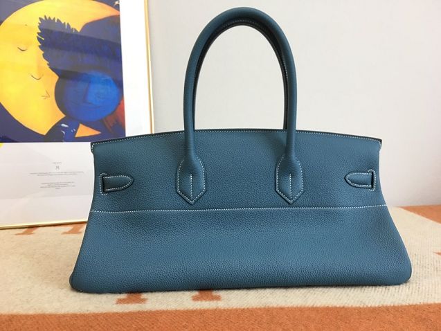 Hermes handmade original calfskin birkin 42 shoulder bag BK0058 denim blue