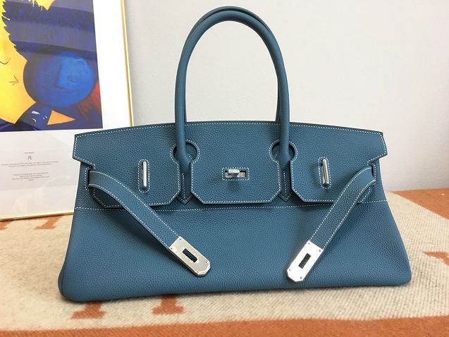 Hermes handmade original calfskin birkin 42 shoulder bag BK0058 denim blue