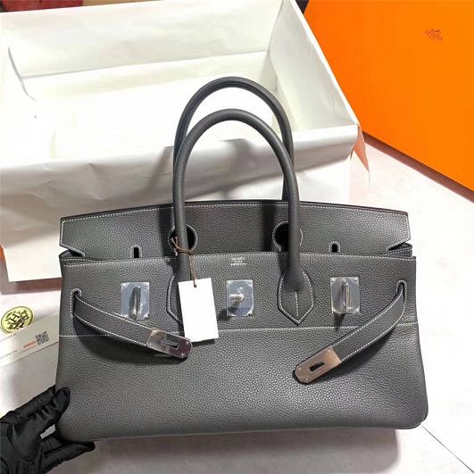 Hermes handmade original calfskin birkin 42 shoulder bag BK0058 grey