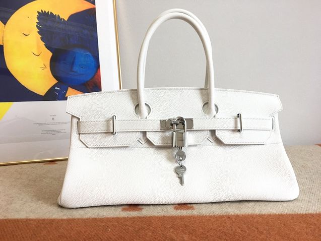 Hermes handmade original calfskin birkin 42 shoulder bag BK0058 white