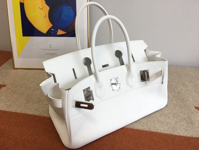 Hermes handmade original calfskin birkin 42 shoulder bag BK0058 white