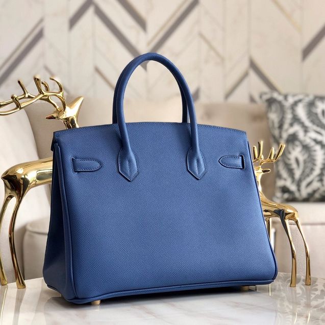 Hermes original epsom leather birkin 30 bag H30-3 agate blue