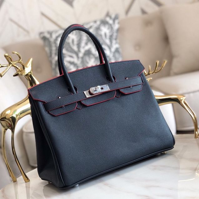 Hermes original epsom leather birkin 25 bag H25-3 black&red