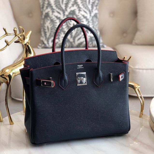 Hermes original epsom leather birkin 25 bag H25-3 black&red