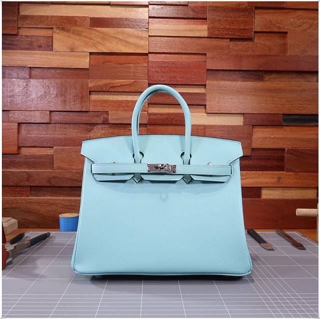 Hermes original epsom leather birkin 35 bag H35-3 blue atoll