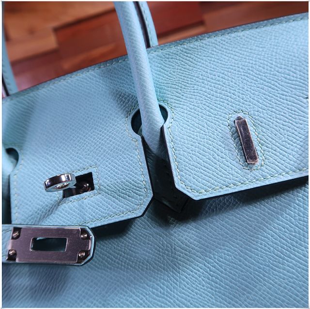 Hermes original epsom leather birkin 35 bag H35-3 blue atoll