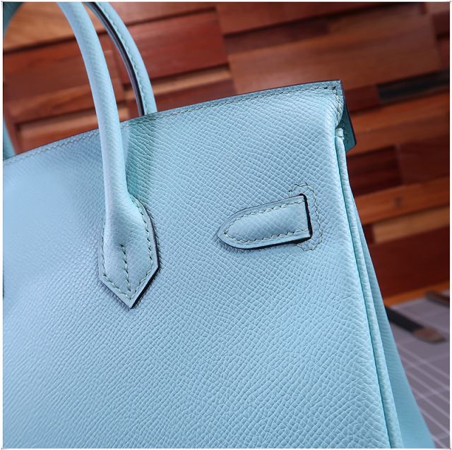 Hermes original epsom leather birkin 30 bag H30-3 blue atoll