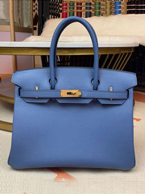 Hermes original epsom leather birkin 35 bag H35-3 blue brighton