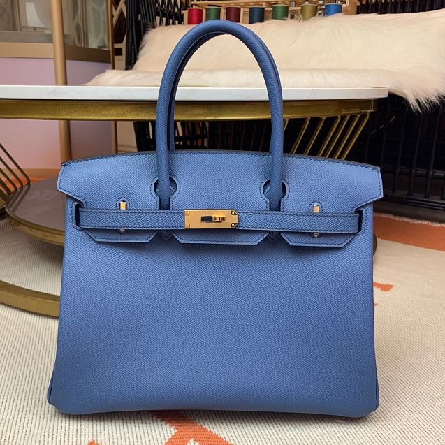 Hermes original epsom leather birkin 35 bag H35-3 blue brighton