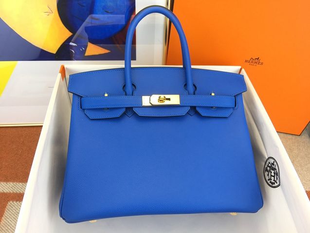 Hermes original epsom leather birkin 25 bag H25-3  blue hydra