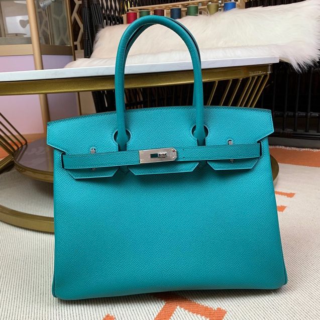 Hermes original epsom leather birkin 25 bag H25-3 blue paon