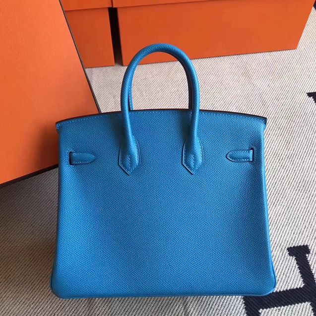 Hermes original epsom leather birkin 25 bag H25-3 blue zanzibar