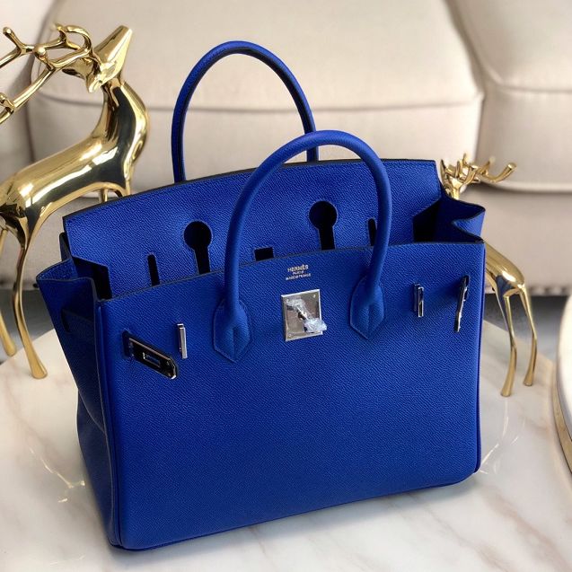 Hermes original epsom leather birkin 35 bag H35-3 blue zellige