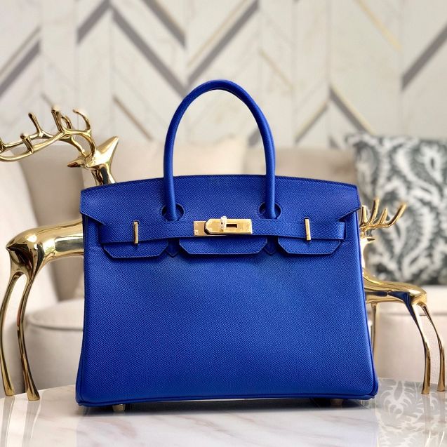 Hermes original epsom leather birkin 30 bag H30-3 blue zellige