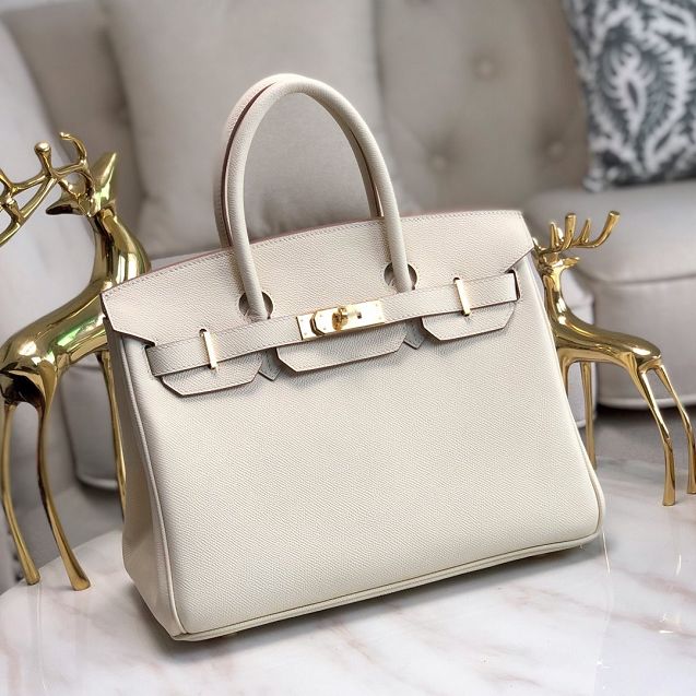 Hermes original epsom leather birkin 25 bag H25-3 craie white