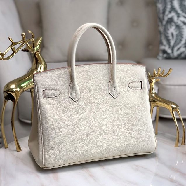 Hermes original epsom leather birkin 25 bag H25-3 craie white