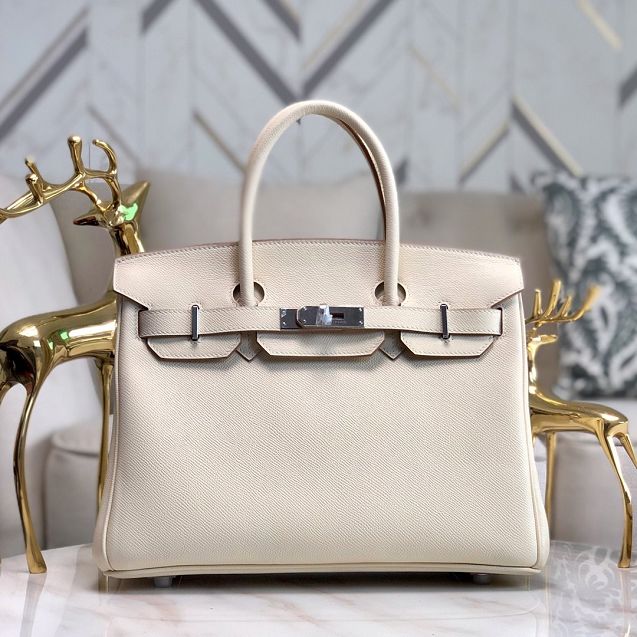 Hermes original epsom leather birkin 25 bag H25-3 craie white