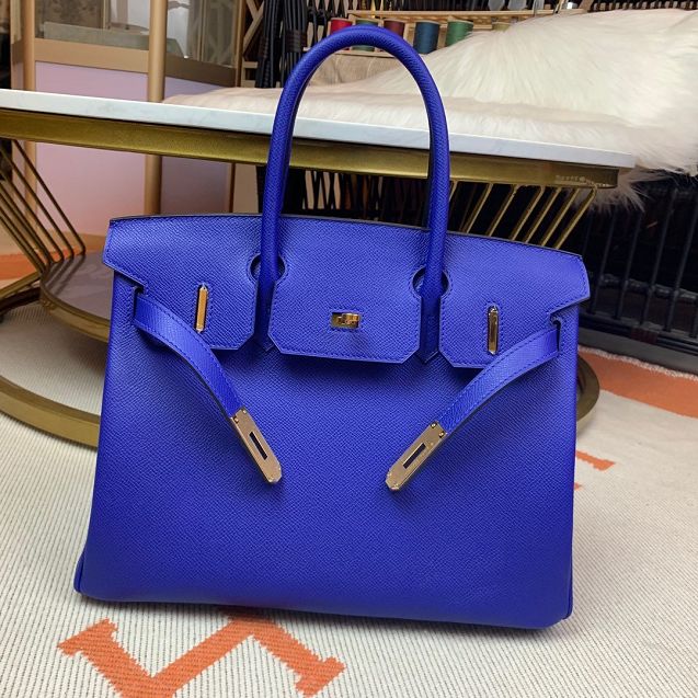 Hermes original epsom leather birkin 25 bag H25-3 electric blue