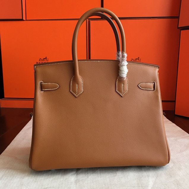 Hermes original epsom leather birkin 30 bag H30-3 gold brown