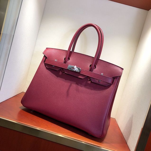 Hermes original epsom leather birkin 25 bag H25-3 rouge grenat