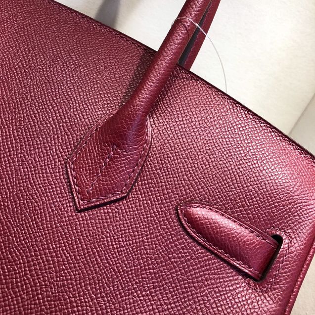 Hermes original epsom leather birkin 25 bag H25-3 rouge grenat