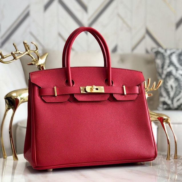 Hermes original epsom leather birkin 25 bag H25-3 rouge tomate