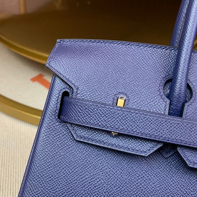 Hermes original epsom leather birkin 25 bag H25-3 royal blue