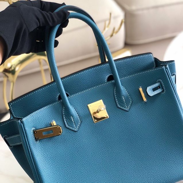 Hermes original togo leather birkin 30 bag H30-1 denim blue