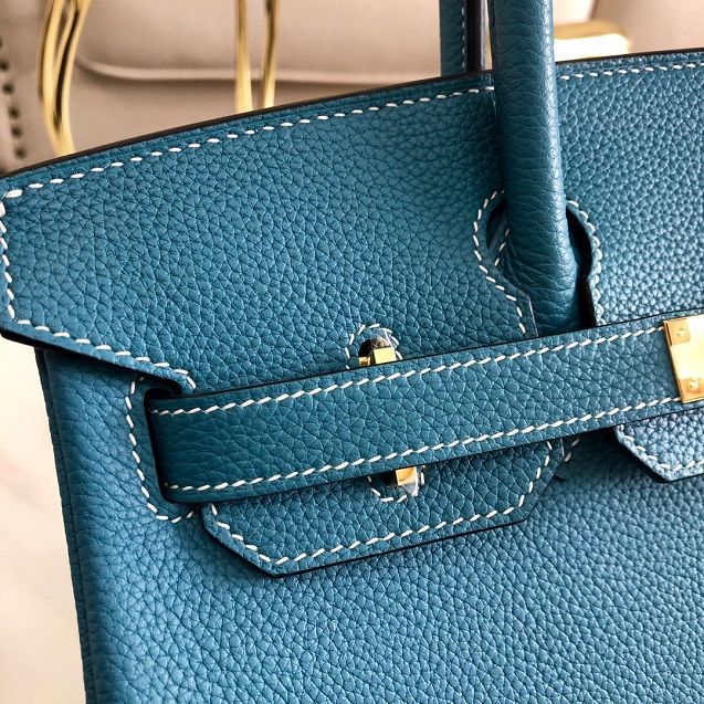 Hermes original togo leather birkin 25 bag H25-1 denim blue