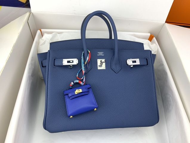 Hermes original togo leather birkin 25 bag H25-1 agate blue