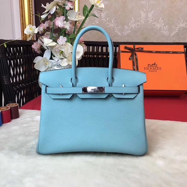 Hermes original togo leather birkin 25 bag H25-1 blue atoll