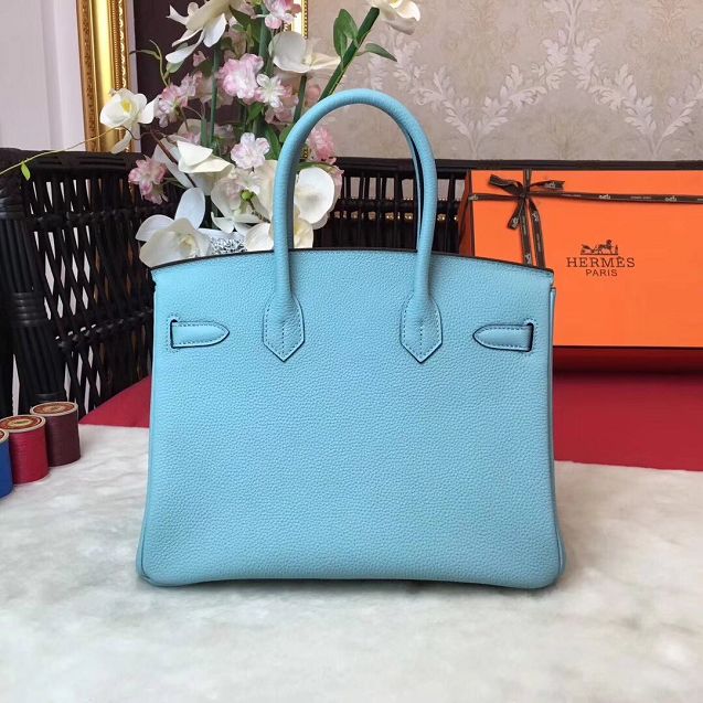 Hermes original togo leather birkin 25 bag H25-1 blue atoll