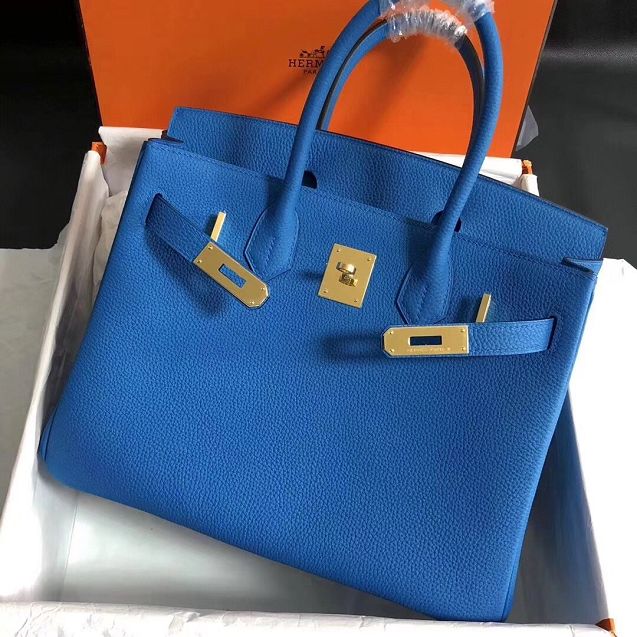 Hermes original togo leather birkin 25 bag H25-1 blue hydra