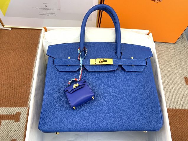 Hermes original togo leather birkin 35 bag H35-1 blue zellige