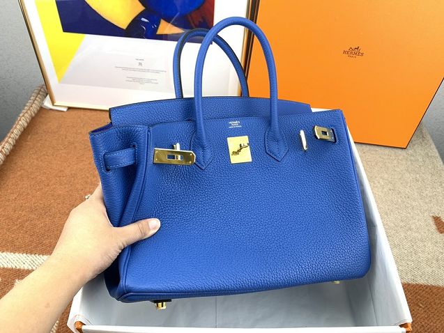 Hermes original togo leather birkin 35 bag H35-1 blue zellige