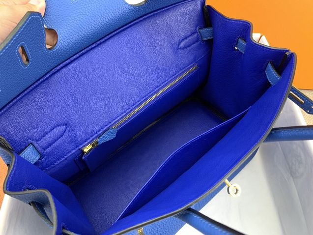 Hermes original togo leather birkin 25 bag H25-1 blue zellige