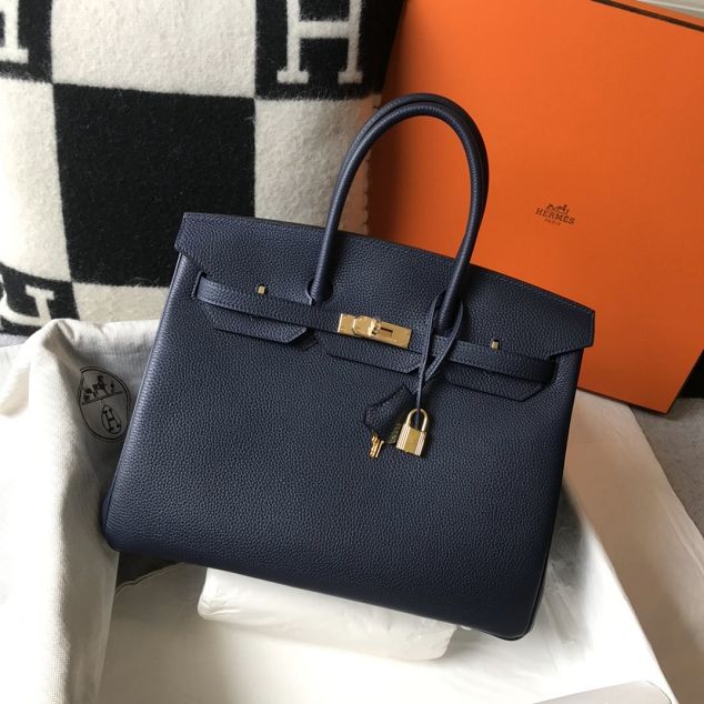 Hermes original togo leather birkin 30 bag H30-1 dark blue