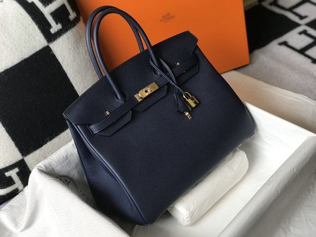 Hermes original togo leather birkin 30 bag H30-1 dark blue